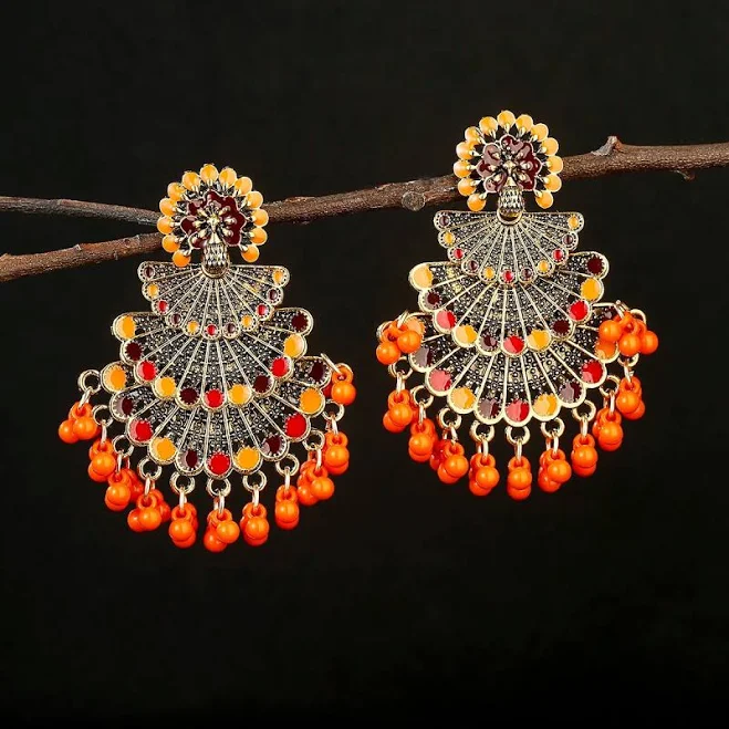 accessory Women's Alloy Dangle Earrings with Tassels and Ethnic Beads PAAIE $14.99