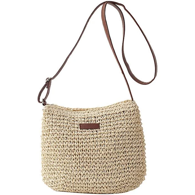 bag Women's Boho Natural Woven Straw Crossbody Bag with Brown Leather Strap LightInTheBox $18.99