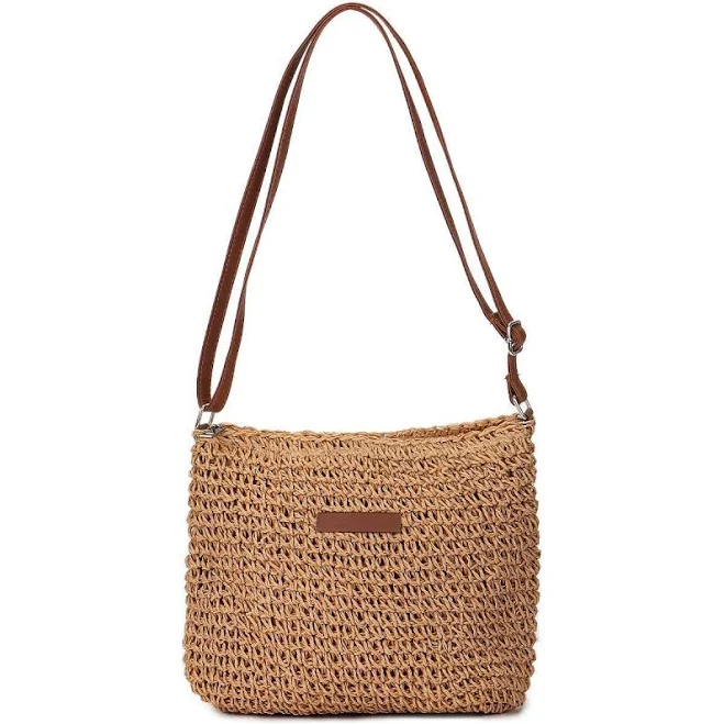 bag Women's Boho Natural Woven Straw Crossbody Bag with Brown Leather Strap eBay - gdsl201888 $12.78