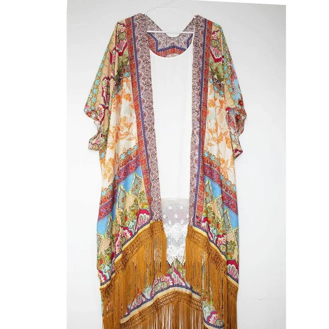 outerwear Women's Boho Paisley Tassel Kimono Duster with Side Slits Etsy - Seller $41.25