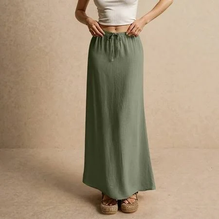 maxi skirt Women's Casual Loose Flowy Cotton Linen Maxi Skirt with Drawstring Walmart - Tianiyouqing $11.88