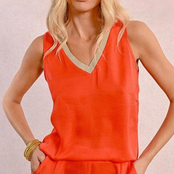 top Women's Coral Sleeveless Blouse Medium Whiskey Ray's Boutique $55