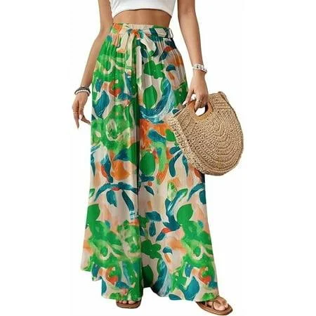 matching set Women's Flowy High-Waisted Floral Palazzo Pants Walmart - yigeyi $28.99