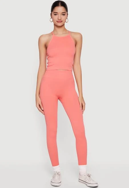 two piece set Women's High Neck Racerback Tank Top and Leggings Set Rainbow Shops $16.97