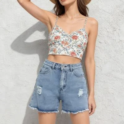 bottom Women's High Waist Distressed Raw Hem Denim Shorts Target $32.99