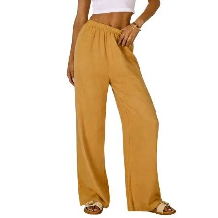 wide leg pants Women's High-Waisted Palazzo Elastic Waist Wide Leg Rayon Blend Pants Walmart - luckDabit $19.88
