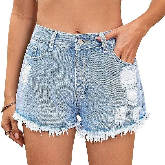 shorts Women's Jean Shorts Stretchy Distressed Denim Shorts Frayed Raw Summer Casual Shorts, Size: Medium, Light Blue Kohl's $39.99