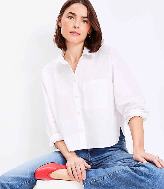 top Women's Loft Poplin Modern Pocket Shirt Size LOFT $24.99