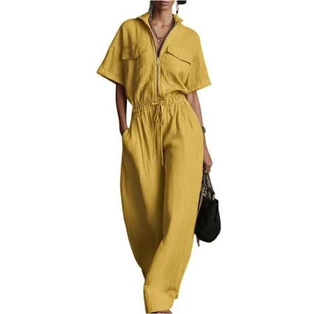 romper Women's Loose Fit Cotton Linen Jumpsuit with Pockets Walmart - JULMCOMO $29.99