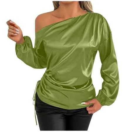 off-shoulder top Women's Off The Shoulder Satin Silk Blouse Walmart - VogueWear $22.13
