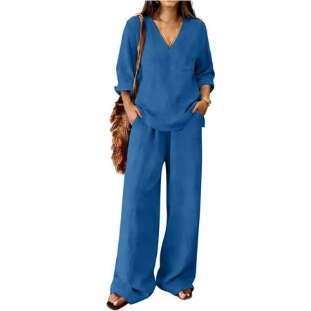 outfits Women's Oversized Linen Pants 2 Piece Outfit Walmart - hgnbaUK $22.39