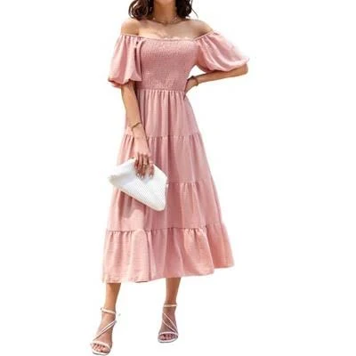 dress Women's Puff Short Sleeve Square Neck Smocked Tiered Ruffle Dress Target $42.99