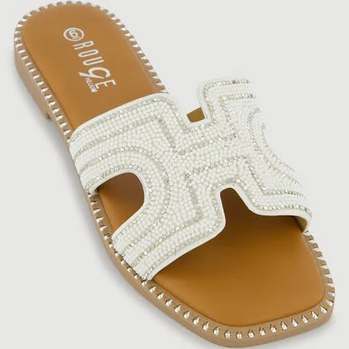 shoes Women's Rhinestone Beaded H Band Slide Sandals Rainbow Shops $12.99