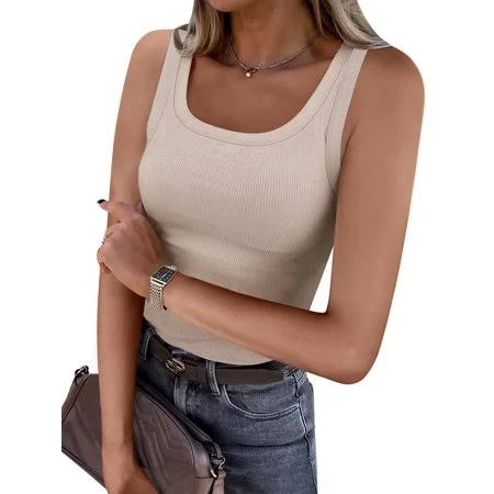 top Women's Ribbed Fitted Scoop Neck Tank Top Walmart - ANRABESS FASHION $13.34