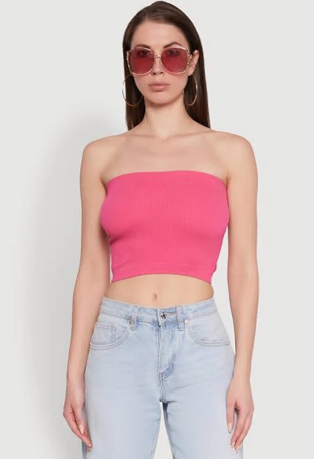 top Womens Ribbed Knit Seamless Tube Top, Fuchsia, Size M-L - Rainbow Shops Rainbow Shops $5.99