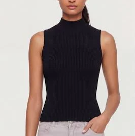 top Womens Ribbed Knit Sleeveless Mock Neck Top, Black, Size XL - Rainbow Shops Rainbow Shops $7.49