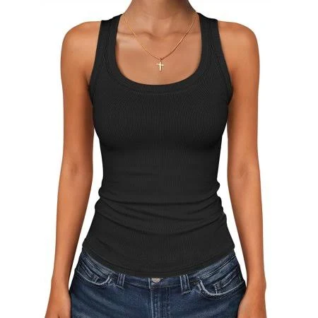 top Women's Ribbed Knit Square Neck Tank Tops Walmart - ANRABESS FASHION $8.99