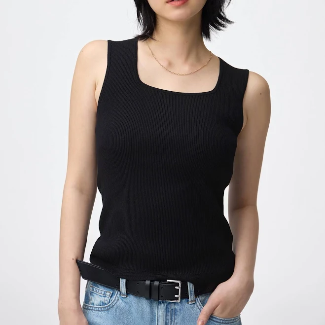 sleeveless top Women's Ribbed Knitted Square Neck Tank Top GU USA $19.9