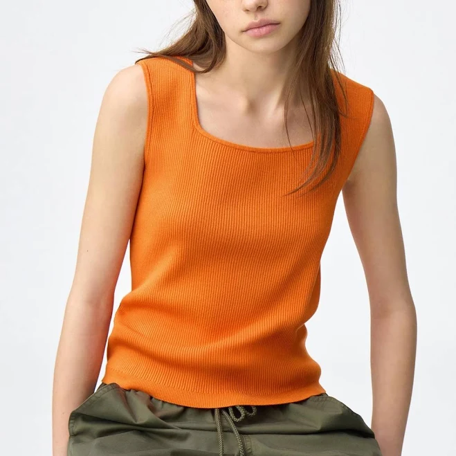 sleeveless top Women's Ribbed Knitted Square Neck Tank Top GU USA $19.9