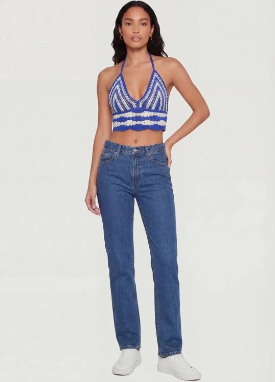 crop top Women's Scalloped Hem Halter Crop Top Rainbow Shops $14.97