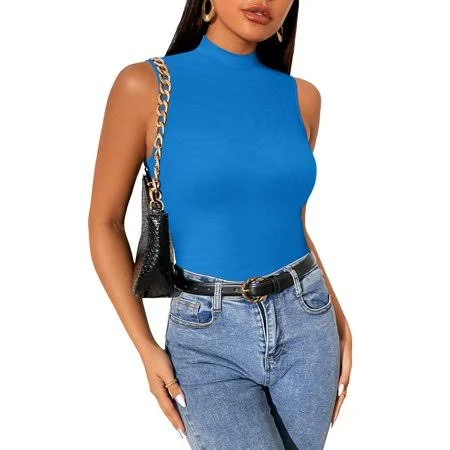 top Women's Sleeveless Mock Turtleneck Slim Fit Stretch Ribbed Tank Tops Walmart - Vafful $14.99