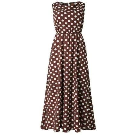 polka dots outfits Women's Sleeveless O Neck Polka Dot Maxi Dress Walmart - KidsClothing $17.52