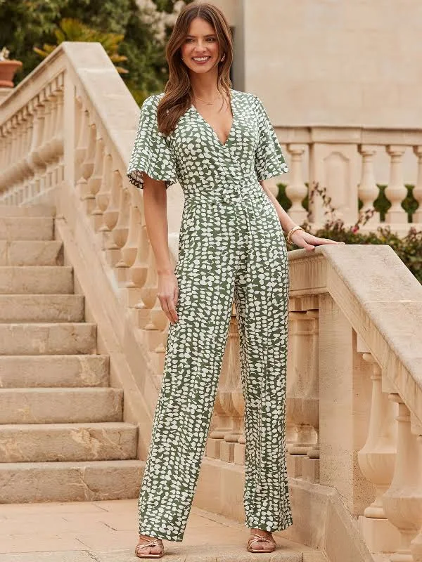 jumpsuit Womens Sosandar Green Geometric Spot Print Belted Jumpsuit Next USA $144