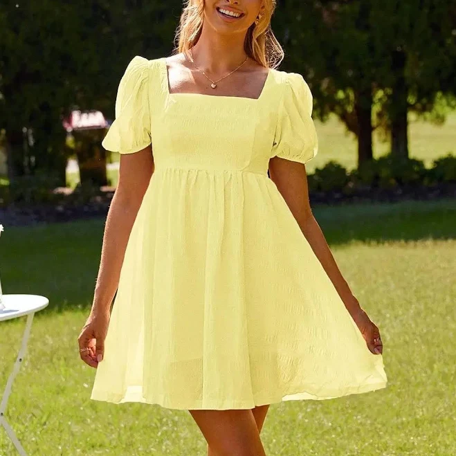 dress Women's Square Neck Puff Sleeve A-Line Mini Dress AliExpress $22.73