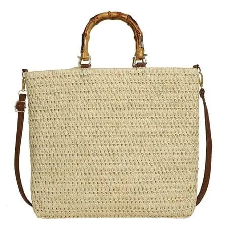 bag Women's Straw Woven Handbag with Bamboo Handle Walmart - DBDlailai $21.98