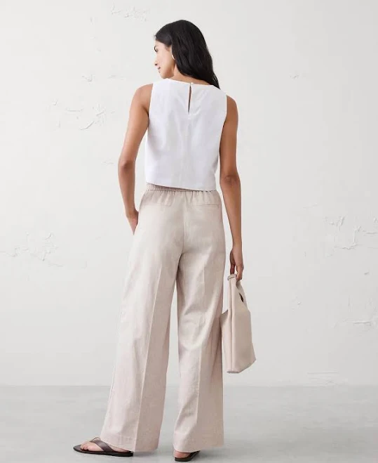 pants Women's Wide-Leg High-Rise Linen-Blend Pant Banana Republic Factory $50