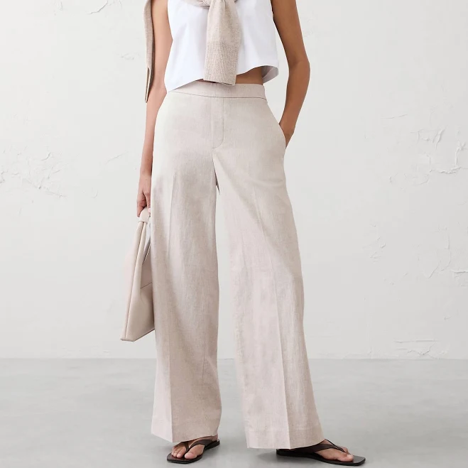 matching set Women's Wide-Leg High-Rise Linen-Blend Pant Banana Republic Factory $60