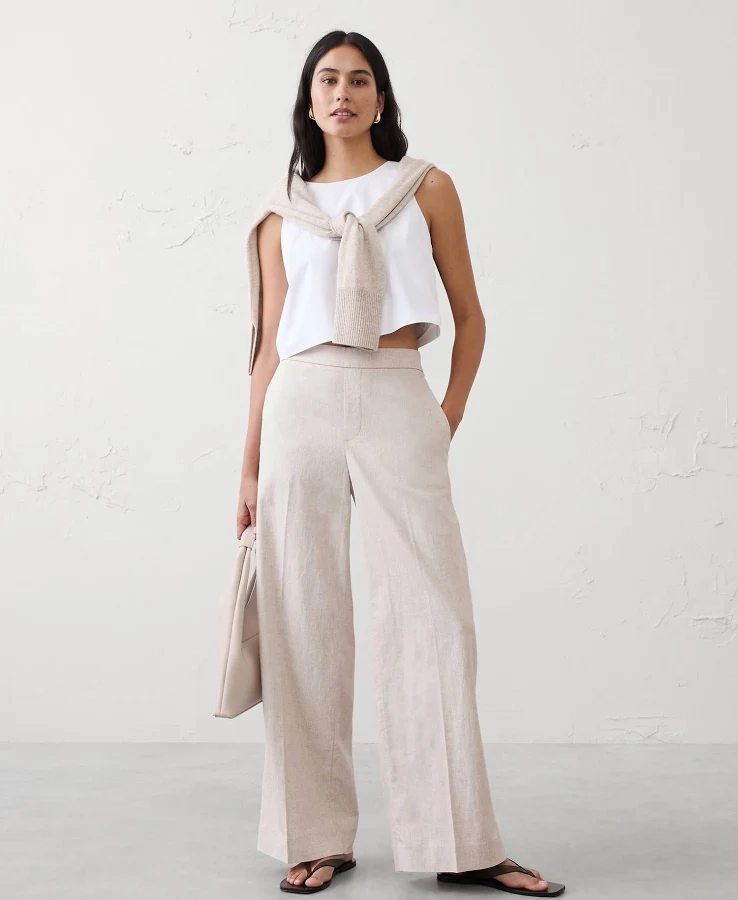 wide leg pants Women's Wide-Leg High-Rise Linen-Blend Pant Banana Republic Factory $60
