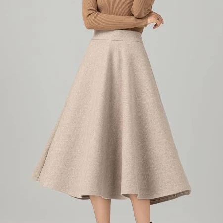 skirt Wool Blend A-Line Flared High Waist Midi Skirt Etsy - Ylistyle $75.65