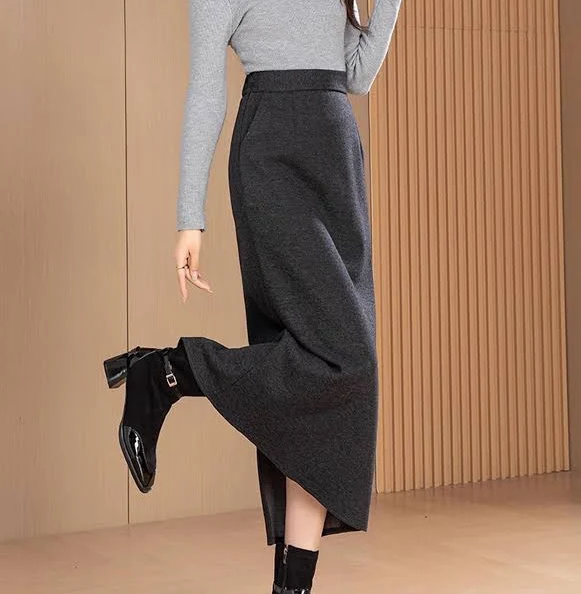 skirt Wool Blend High Waist Midi Skirt with Slit Etsy - Seller $76.99