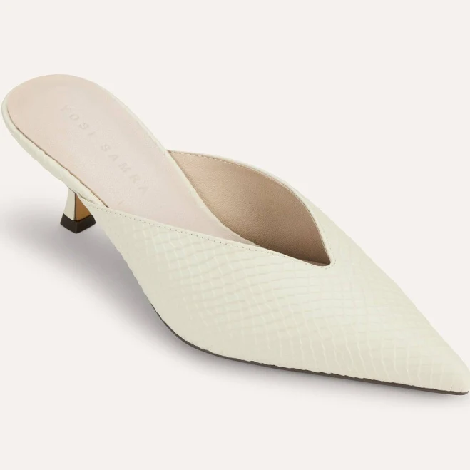 shoes Yosi Samra Women's Remi Pointed Toe Kitten Heel Leather Mules Yosi Samra $140