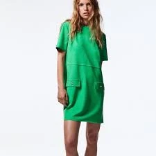 dress ZARA Green Short Sleeve Crew Neck A Line Mini Dress w/Pocket Detail XL NWT eBay $36