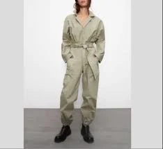 oversized outfit Zara Khaki Green V-Neck Belted Oversized Utility Jumpsuit XS eBay $29