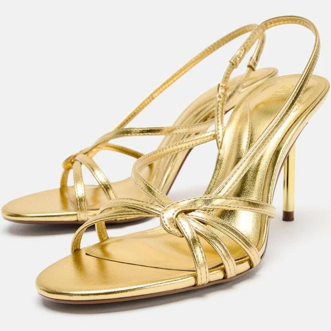 heels Zara Laminated Strappy Heeled Sandals Zara USA $59.9