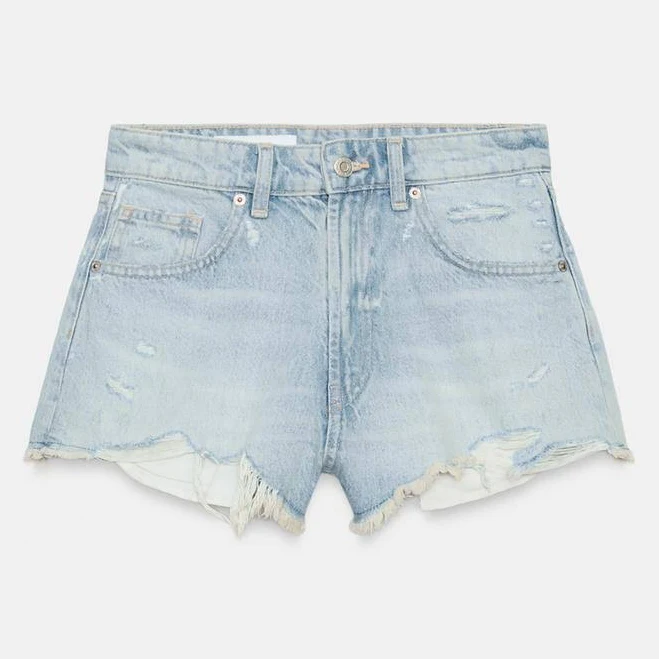 bottoms Zara Trf Ripped High-Waisted Denim Shorts Zara USA $45.9