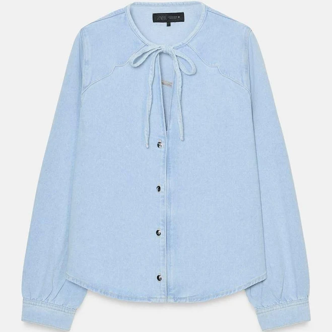 top Zara Z1975 Tied Denim Shirt Zara USA $69.9