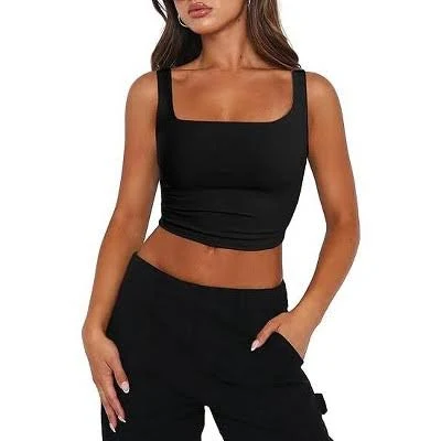 top Zeagoo Women's Cropped Square Neck Double Layer Tank Top Target $15.99