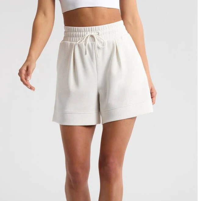 shorts Zella Soft Luxe High Waist Knit Shorts in Beige Ivory Heather at Nordstrom, Size Large Nordstrom $59