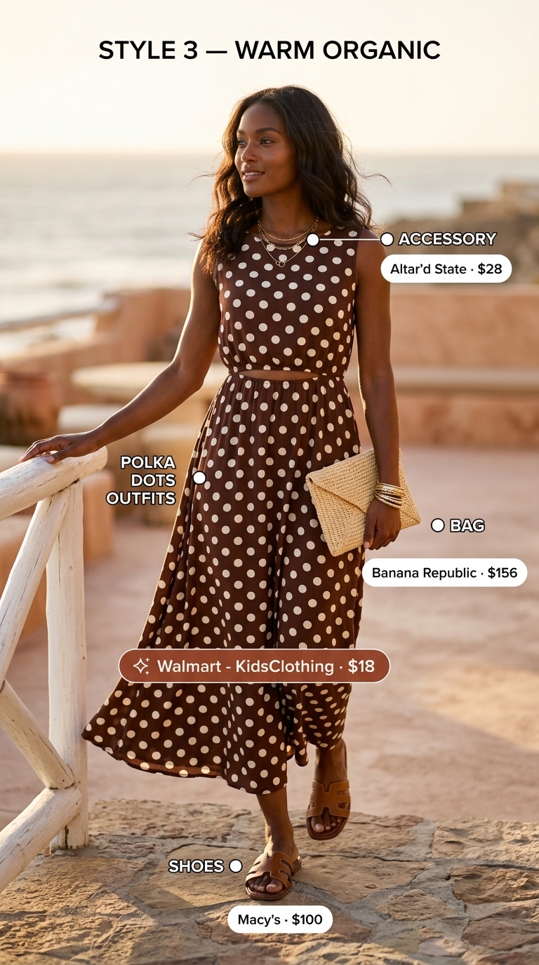 Red polka dot maxi dress for summer cruises. Retro summer polka dots outfits for women 2026.