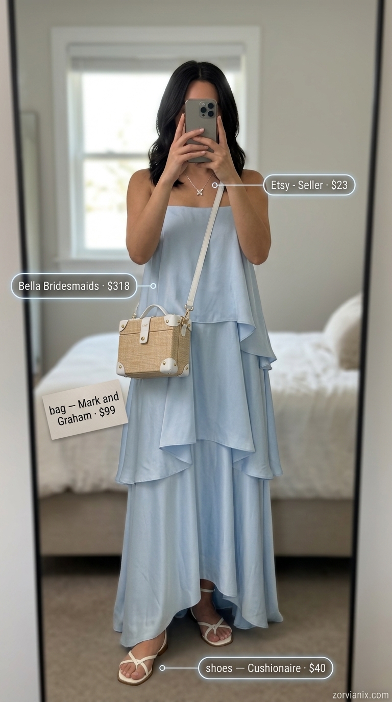Sky blue maxi dress: Simple every day summer outfits for women 2026. Serene seaside getaway style.