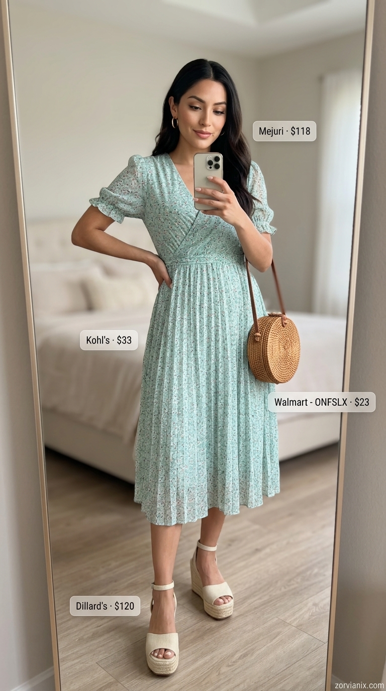 Feminine pink and green floral wrap dress for a summer birthday outfit for women 2026 brunch.