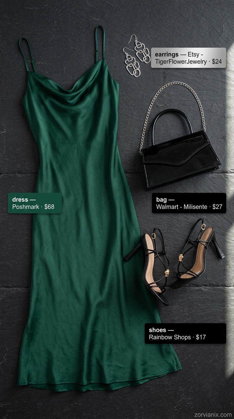 Emerald green satin slip dress for elegant summer dresses for women 2026 dinner dates.