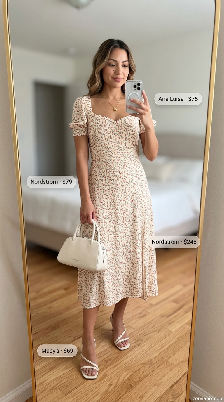 Blush pink floral chiffon midi dress for romantic summer dresses for women 2026 weddings.