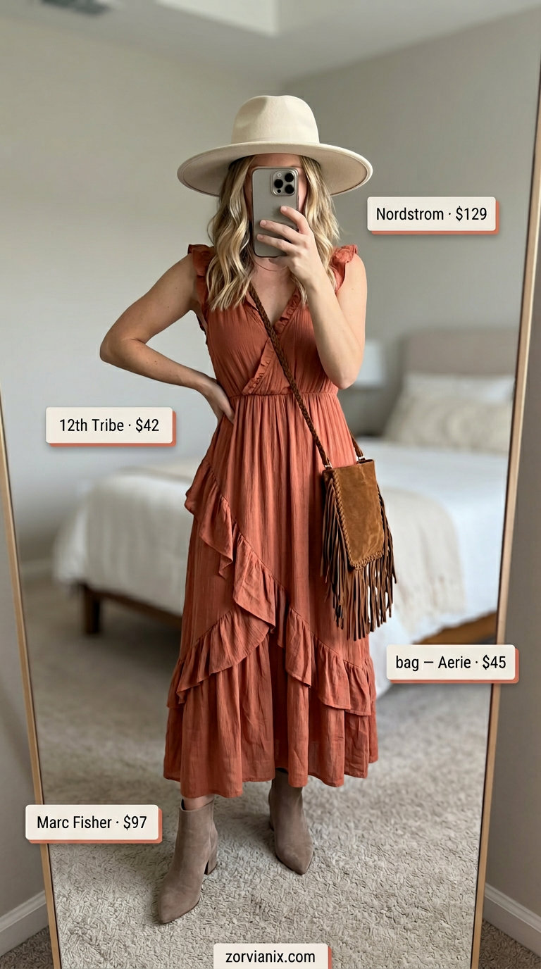 Terracotta tiered maxi dress for bohemian summer dresses for women 2026 festivals.