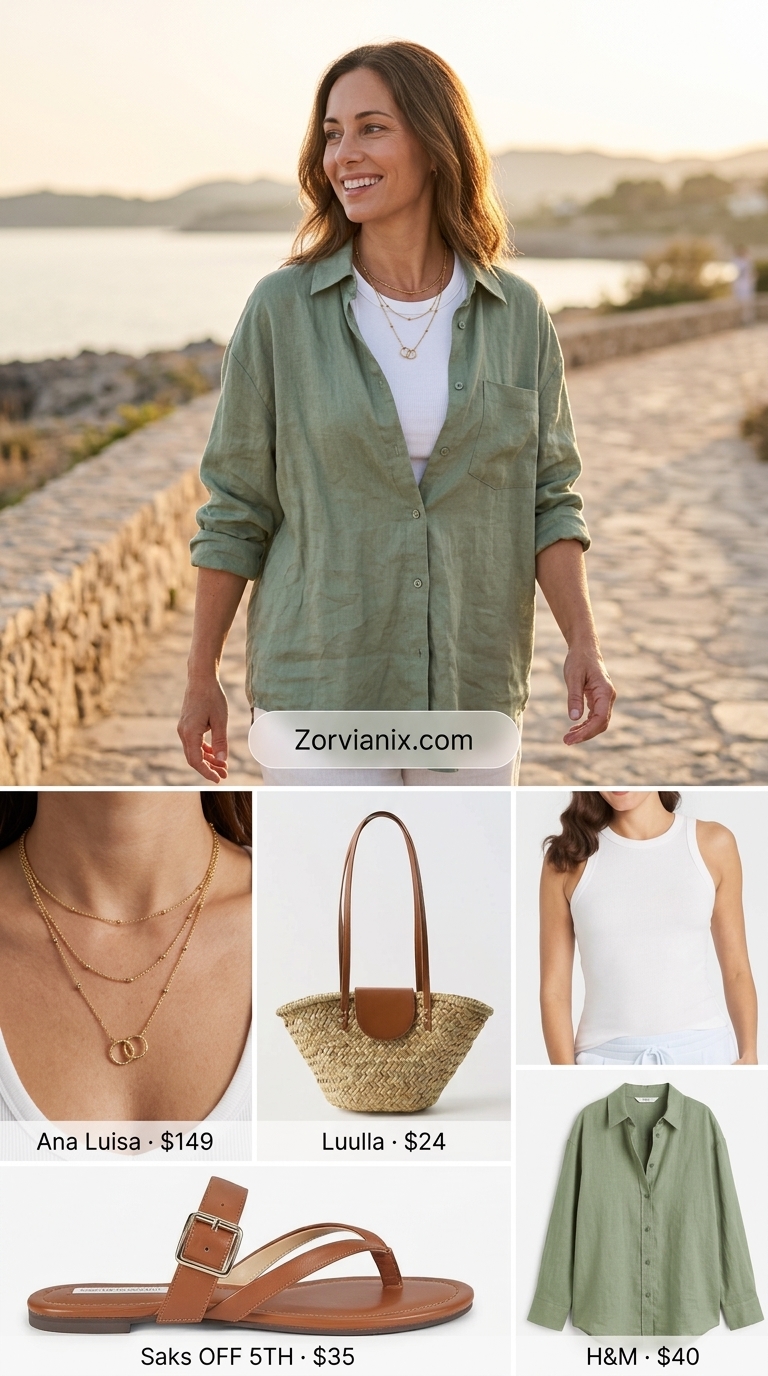 Sage green linen set for women, perfect for casual summer days and beach vacations in 2026.