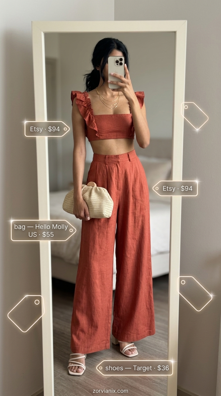 Terracotta linen set for women, chic for summer evenings and brunch in 2026.